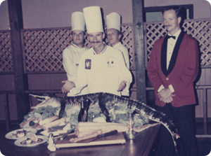 Chef Philippe Parola and his staff promoting American Alligator as a restaurant menu item in Louisiana in 1985